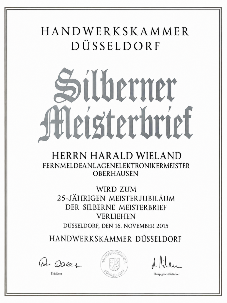 Silberner Meisterbrief von Harald Wieland