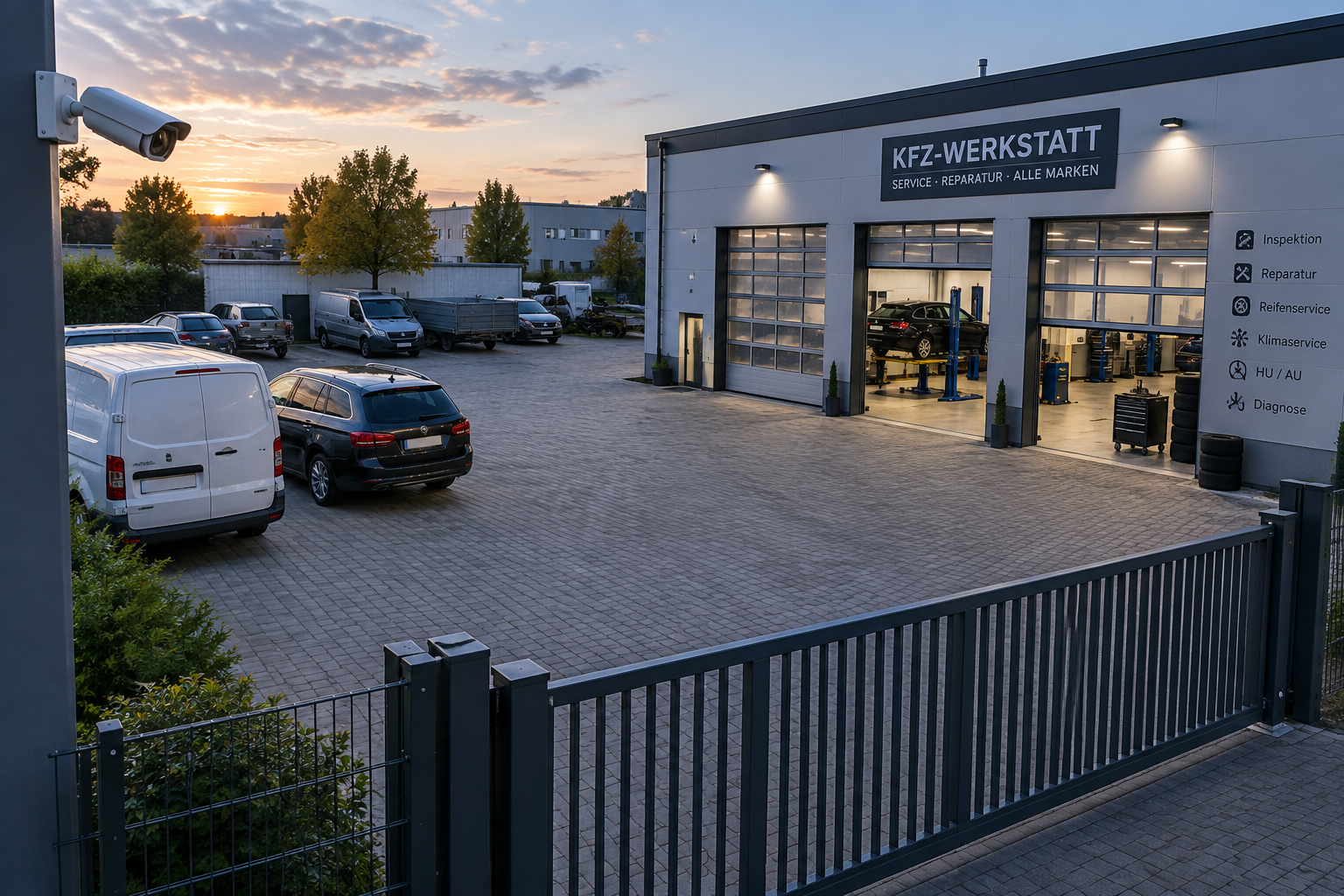 Gewerbe und Betriebshof mit Außenüberwachung